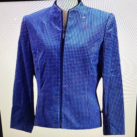 Kasper & Company Women Size 8 EUC Cobalt Blue Velour Houndstooth Jacket - Picture 12 of 13